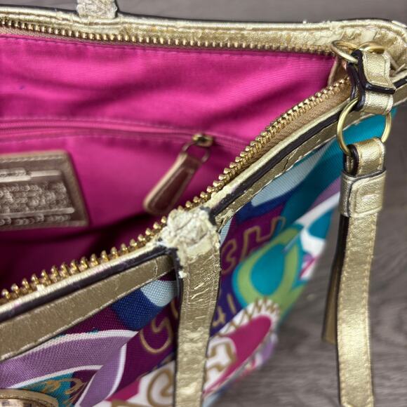 Coach Tote Purse Poppy C Signature Print Gold Trim Rainbow Graffiti F1220-F19434 - Picture 12 of 16
